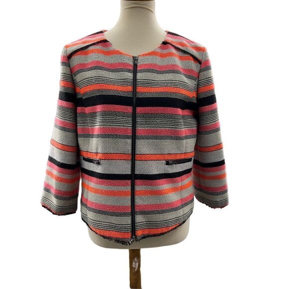 Halogen Petite Women's L Striped Cropped Blazer Jacket Multicolor - Picture 3 of 8